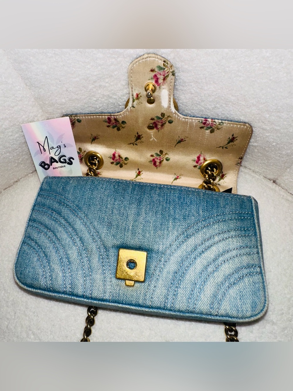 Gucci: Denim GG Pearl Marmont Quilted Matelasse Limited Edition Crossbody - Picture 14 of 16